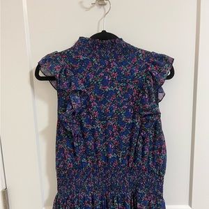 Lulu’s Evalina Navy Blue Floral Print Mock Neck Dress